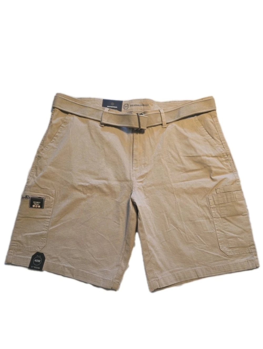 New Men's Weatherproof Belted Security Pocket Utility Shorts Tan Birch 40 10"